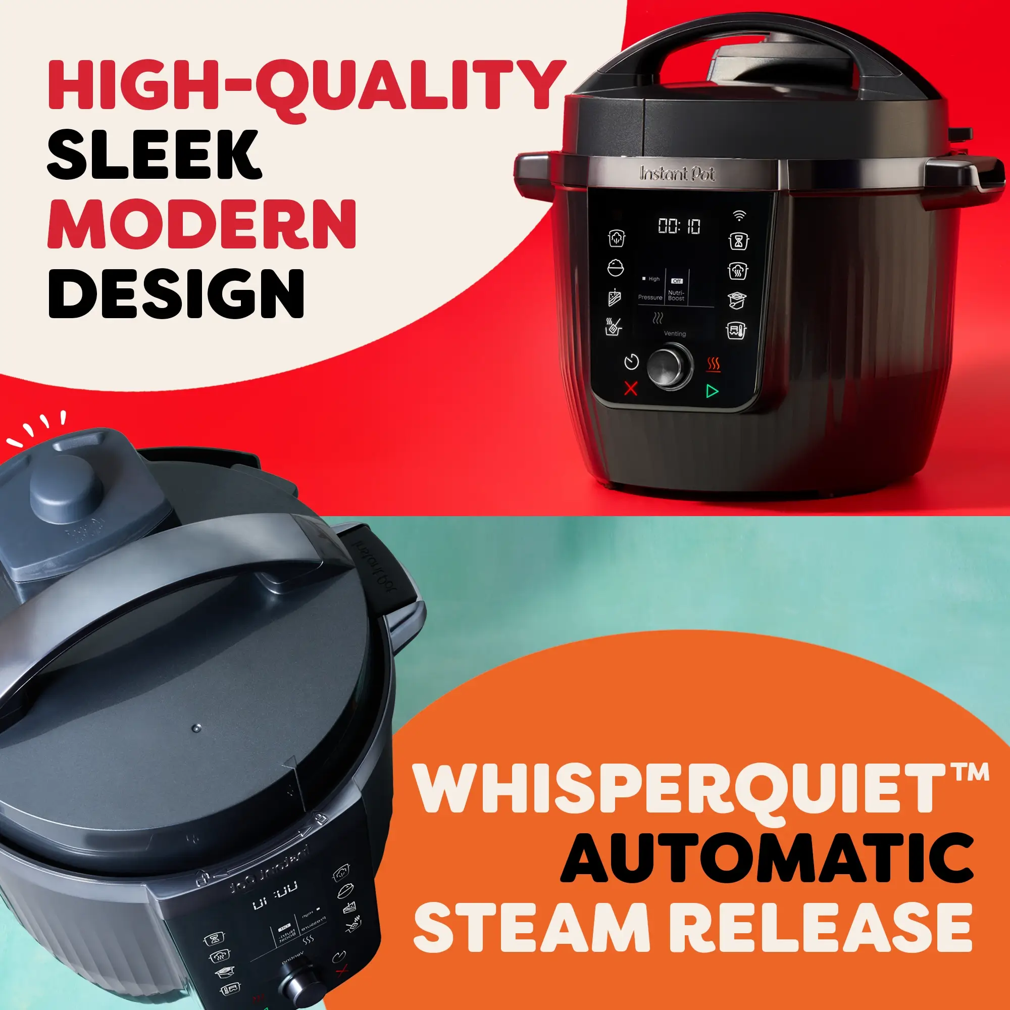 Instant Pot Pro 5.7L Multi-Cooker. High quality sleek modern design. Whisperquiet TM automatic steam release.