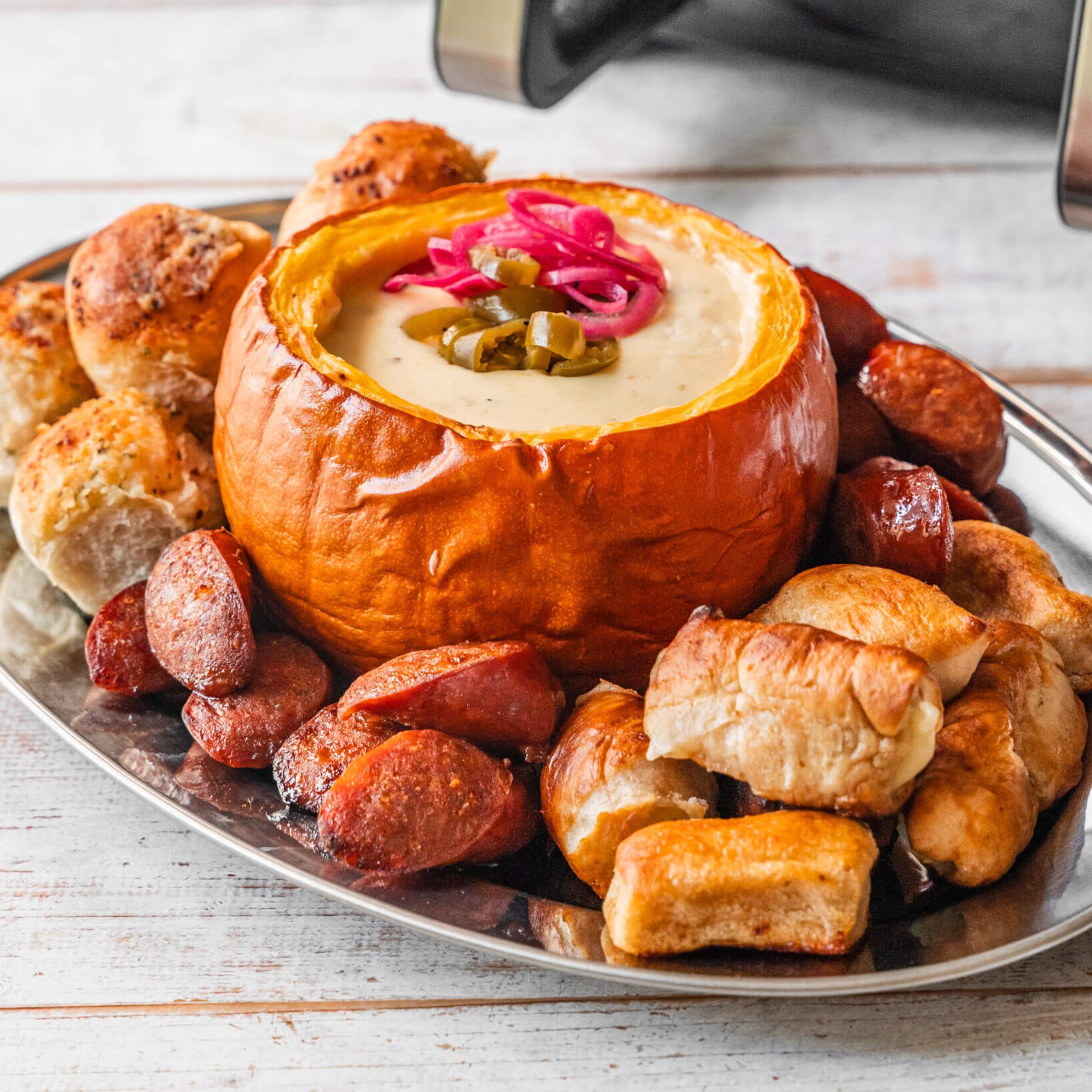 Beer Chili Cheese Sauce in a Pumpkin Bowl