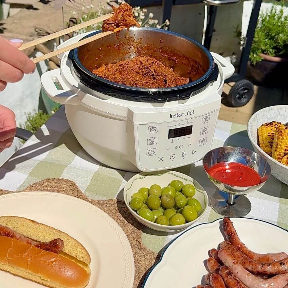 Instant Pot BBQ Pulled Pork Loaded Hot Dogs